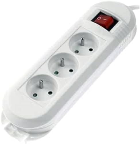 Hama Steckdosenleiste mit Schalter (3 Steckdosen 16 A, Verlängerung 1,5 m, Mehrfachsteckdose ideal zum Energiesparen, 45°-Steckdosen, Wandaufhängung, 3680 W, Kabel H05VV-F3G1.5), Weiß