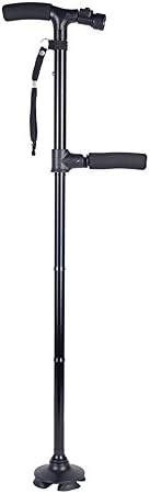 HXZXH Adjustable Quad Folding Cane Lightweight Walking Canes Walking Stick for Men and Women Hand Crutch with T Handle Double Handles Crutches with LED Light Fashionable Sturdy Stable Black