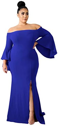 shelovesclothing Women's Plus Size Off The Shoulder Mermaid Slit Party Dress