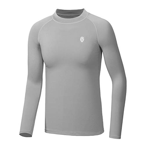 Boys Fleece Thermal Mock Neck Long Sleeve Running Shirt Workout Tops Gray M - Thumbnail 4