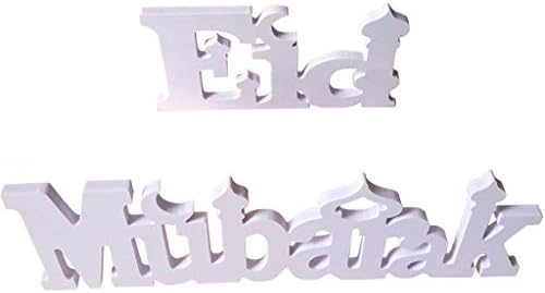 puhoon Eid Mubarak Centrepiece Table Centre, Freestanding Sign White Wooden Letters Decoration, Party Supplies