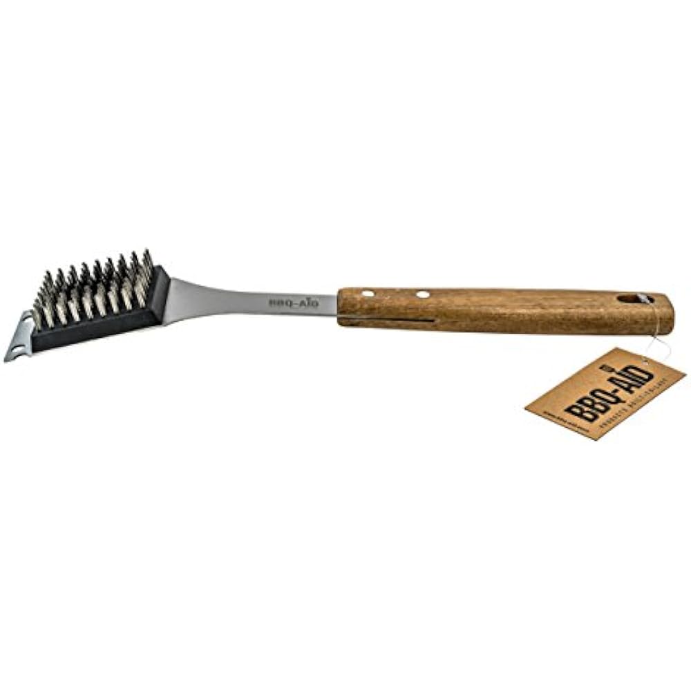 Barbecue Grill Brush Scraper Extended, Large Wooden Handle Stainless