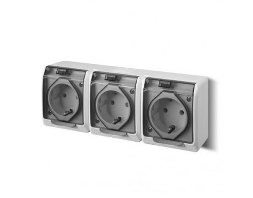 IP44 IP55 Aufputz Schalter -Steckdosenprogramm Feuchtraum Schuko HERMES AQUANT (IP44 Steckdose Rauchglas 0326-01)