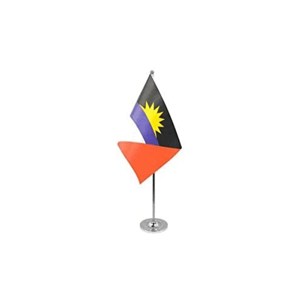 AZ FLAG Antigua and Barbuda Prestige Table Flag 6'' x 9'' - Antiguan Barbudan Office Decoration 100% Satin 22 x 15 cm - Desk Flag with Steel Pole and Base