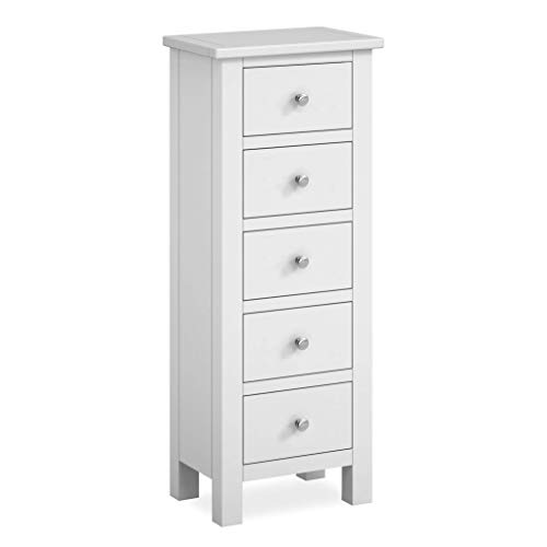 Roseland Furniture Cornish White 5 Drawer Tallboy - Painted Vertical Chest Of Drawers