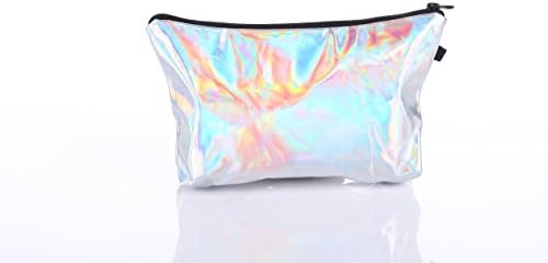 Holographic Silver Make up Cosmetic Travel Zipper Bag Perfect for Kids, Teens, &amp; Adults! 9 in. x 5 in.