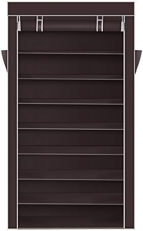 Shoe Rack with Waterproof &Dustproof Cover Closet Shoe Storage Cabinet Organizer Shoes Rack Shelf Fabric and Steel Shoes Cabinet Shoes Closet Storage Rack 10-Tier Closet Hold 50 Pair Shoes (Brown)