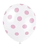 Unique Industries, 12" Latex Balloons, DIY Party Decoration - Pack of 6, Light Pink Polka Dot