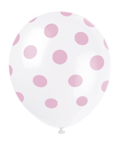 Unique Industries, 12" Latex Balloons, DIY Party Decoration - Pack of 6, Light Pink Polka Dot