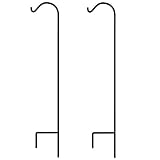 Gray Bunny 65 Inch Black 1/2 Inch Thick, Set of 2, Solid (Non-Hollow) Super Strong Rust Resistant Premium Metal Hook Hangers for Weddings, Plant Baskets Solar Lights Lantern Bird Feeders