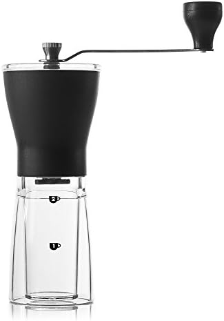 Manual Coffee Grinder - Conical Ceramic Burr Mill - 12 Adjustable Grind Settings - Measuring Scale - Hand Crank - Quiet Easy to Use at Home Office or for Travel