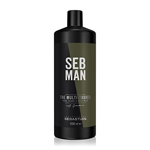 SEB MAN THE MULTITASKER – 3-in-1 Shampoo, Bartshampoo & Duschgel in Vorratsgröße – für alle Haartypen – mit Guarana-Extrakt und anregendem Duft von Be