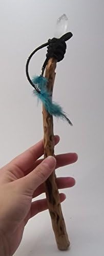 Crystal Wand Pyrite And Apoxie Arkansas Crystal With Sagebrush Handle Wiccan Clothing Suede Leather Cording Comic Con Cosplay w/ Dyed Feathers