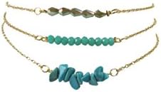 Fun Jewelry Women's Adjustable Anklet Set, Seafoam/Turquoise, 3 Piece