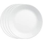 Corelle Vitrelle 4-Pieces 10.25" Glass Dinner Plates Chip &amp; Crack Resistant Glass Dinnerware Set Plates, Winter Frost White