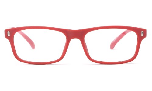 IG Women's Matte Finish Retro Temple Design Fashion Clear Lens Glassses in Red
