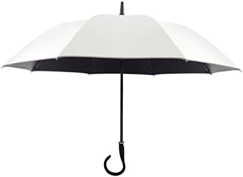 Modesty Auto Open Umbrella Long Umbrella with Safe Reflective Stripe Outdoor Windproof,Rainproof & 99% UV Protection with Black Anti-UV Coating, Classic Style with Bent Handle, Elegant White - YS012