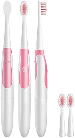 Loveje Sonic Electric Toothbrush Waterproof Whitening Prevent Tooth Decay Removes Plaque with 2 Extra Replacement Brush Heads 4 Colors (Pink)