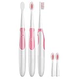 IEnkidu Sonic Electric Toothbrush Waterproof Whitening Prevent Tooth Decay Removes Plaque with 2 Extra Replacement Brush Heads 4 Colors (Pink)
