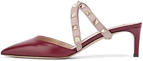 Kmeioo Mules for Women, Rivet Slide Sandals Kitten Heel Mule Slippers Cross Strap Rockstud Shoes for Dress Party
