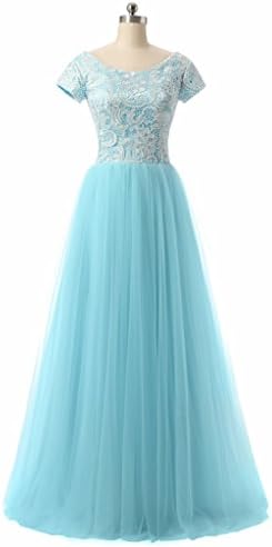Jazylynbride Ball Gown Scoop Neckline Cap Sleeve Tulle Lace Prom Dress Evening Gown