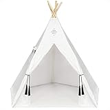 Nature's Blossom Kids Teepee Tent 6 Feet Tipi with Floor, Five Poles, Window Carrying Bag. Foldable Playhouse for Indoor or Outdoor Play. Popular Gift for Thanksgiving Christmas, Off-White, X-Large