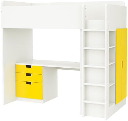 Amazon Com Ikea Twin Size Loft Bed With 3 Drawers 2 Doors White