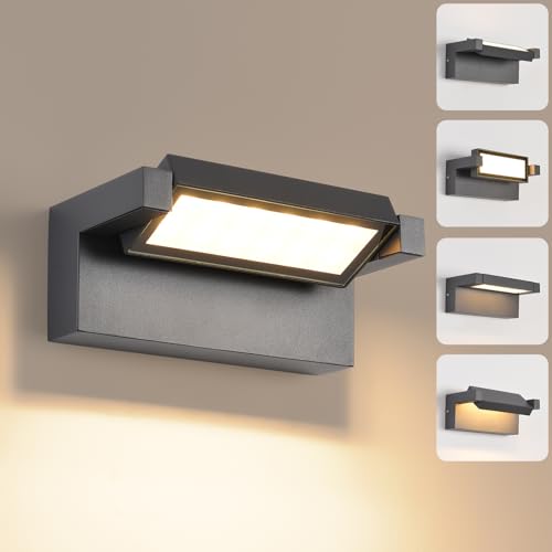 22W LED Indoor and Outdoor Wall Light, IP65 Waterproof Outdoor Light, 3000K Warm White, Wall Light with 350° Adjustable Panel for Garden, Terrace, Dark Grey