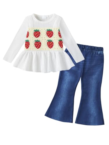 Yhnslsf 3T 4T Girl Clothes Strawberry Shirt Flare Pants Toddler Outfits Set at Amazon