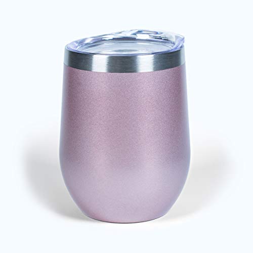 Luckti 12 oz Insulated Stainless Steel Wine Tumbler Cup Double Wall Vacuum Stemless Glass with Lid - Rose Gold - Thumbnail 5