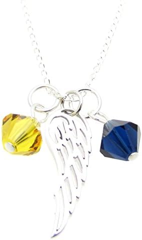 Archangels Uriel and Zadkiel Swarovski Crystals, Sterling Silver Angel Wing Charm Pendant Necklace 18"