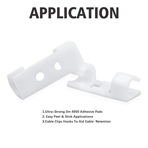 100Pcs Self-Adhesive Cable Clips Clear,Cable Organizer Cord Holder Durable Cord Management for Office and Home,Transparent（White）