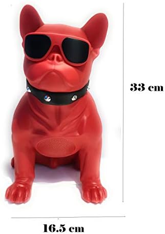 French Bulldog Portable Wireless Bluetooth Dog Speaker, SD Card, Pendrive, FM Radio, MP3 (L, Red)