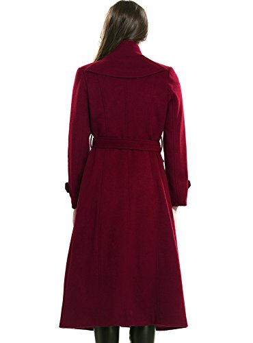 Escalier Women's Double-Breasted Trench Coat Wool Jacket with Belt Wine XL - Thumbnail 4