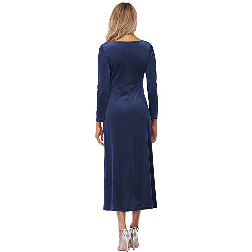 JULYER Women\'s Elegant Long Dress Crew Neck Stretchy Long Sleeve Velvet Dress (Blue, Medium)