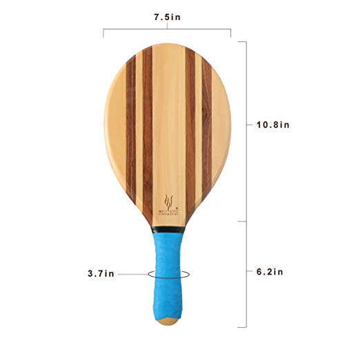 HOLYKING Wooden Beach Striped Paddle Ball Set - Tennis Racket Outdoor Sport Games  - Thumbnail 4