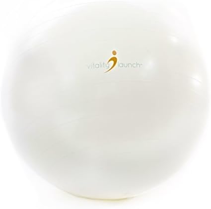 Exercise Ball for Yoga, Pilates, and Fitness By Vitality Launch Made with Anti-burst PVC and Comes with Hand Pump (White, 65 cm)
