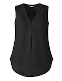 Altelime Women's V Neck Double Layered Pleated Chiffon Blouse Office Tank Top Shirts