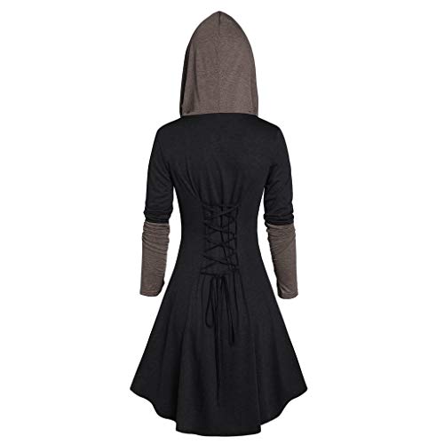 SFE Women Coats Winter Plus Size Halloween Vintage Print Stitching Cloak Lace-up Hooded Sweatershirt Dress Black