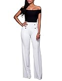 Ninimour Womens High-waisted Wide Leg Elegant Button Design Pants