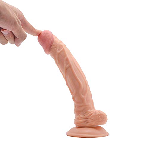 SHEQU Realistic Dildo with Suction Cup, 10 Inch Silicone Dildo for Women, Dong with Balls Fake Penis Adult Sex Toys Female Massage Masturbation Vaginal G-spot and Anal Play