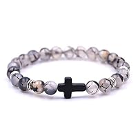 Toporchid King&Queen Cross Couple Bracelets His Her Friendship 8mm Beads Bracelet(gray)