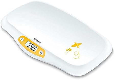 BY 80 Báscula para bebés, con superficie curvada y segura, capacidad de 20 kg, función de tara y retención para bebés que patalean, medición y visualización en pasos de 5 g