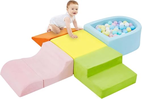 Climbing Toys for Toddlers, Toddler Climbing Toys Indoor, 5-Piece Soft Foam Climb Blocks Set, Toddler Playtime Corner Climber Indoor Foam Play Gym for Crawling and Sliding (5-piece)