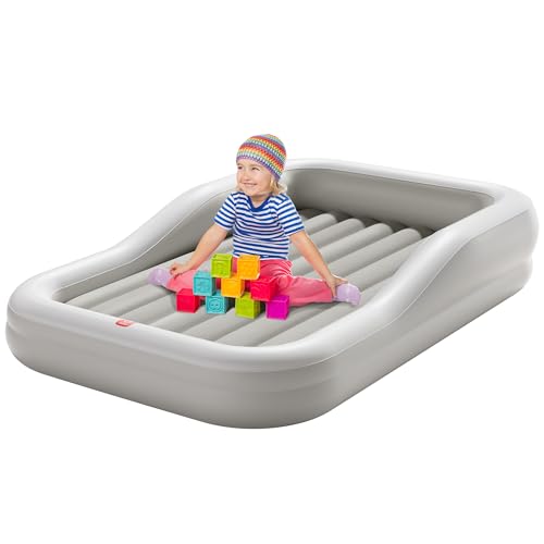 QPAU Inflatable Toddler Travel Bed, Portable Kids Air Mattress, Separate Mattress Design, Nice for Home, Grandma's, Camping, and Vacation (Light Gray)