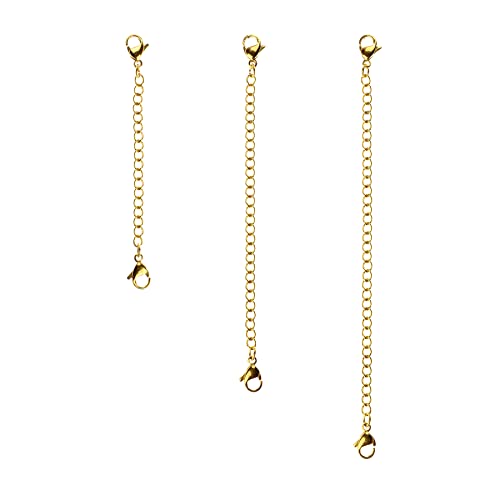 D-buy 3 Pcs Necklace Extenders, Stainless Steel Gold Chain Extender for Necklace, Bracelet Extender, Extender Chain Set, 3 Different Length (1+2 +3 inch, Gold)