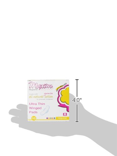 Maxim Ultra Thin, Winged, Chlorinie Free, Hypoallergenic Pads, Daytime, 10 Count Box