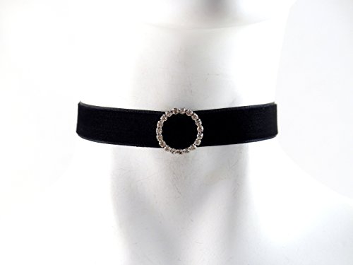 Arthlin Jewelry Rhinestones Choker Necklace Black Velvet - Diamante Circle Silver Buckle - Sexy, Chocker, Lingerie Accessory, Romantic Gift, Handmade - Thumbnail 4