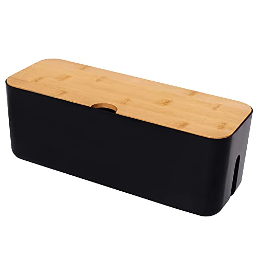 Changsuo Wooden Cable Management Box - Cord Organizer For Power Strips & Wires, Black