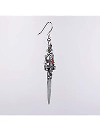 Gótico Cráneo Daga medieval renacimiento Dangle arete con rojo cristales austriacos